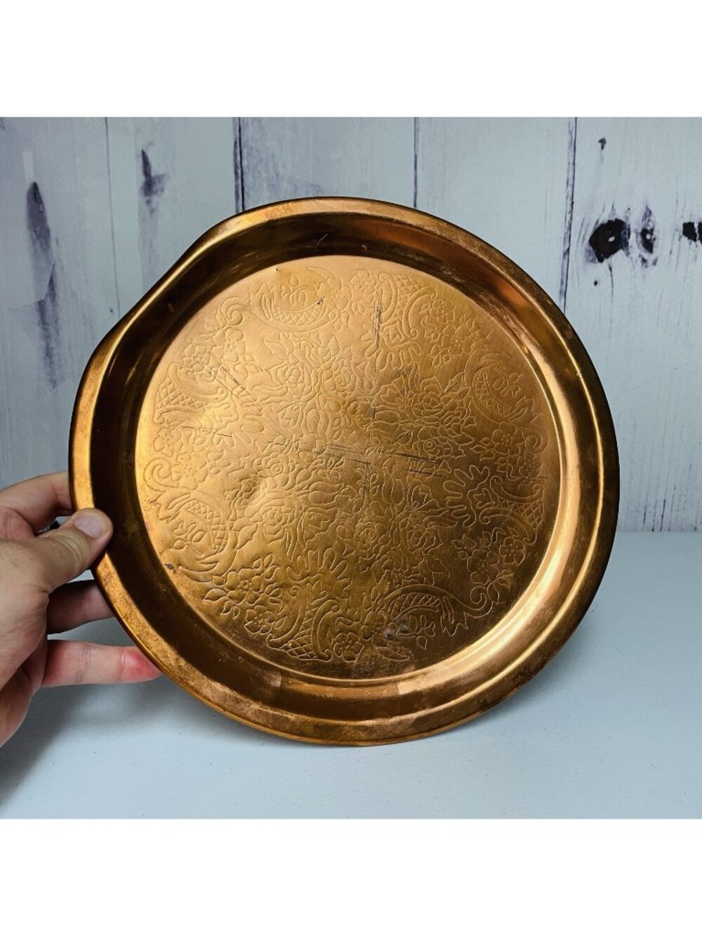 Vintage Princess House Heritage Etched Floral Copper Decorative Serving Tray